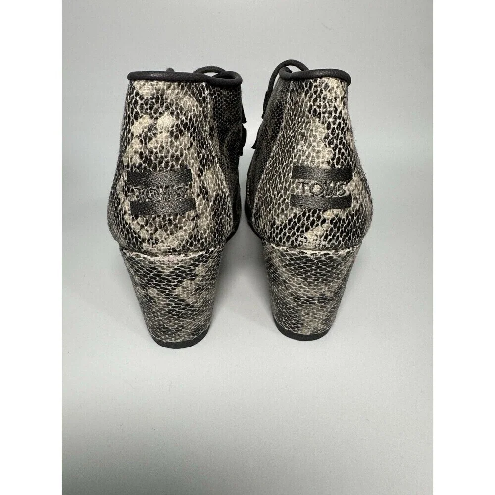 NEW Toms Kala Leather Snakeskin Print Lace Up Wedge Booties Womens 9